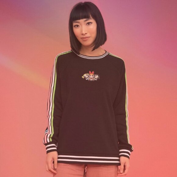 BNWT Powerpuff Girls Retro Striped Black Raglan Sweatshirt, Size S - Picture 4 of 5